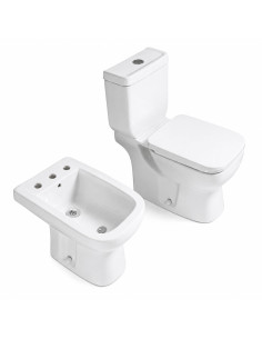 Combo Inodoro Largo Mochila y Bidet Triple Agujero Aura